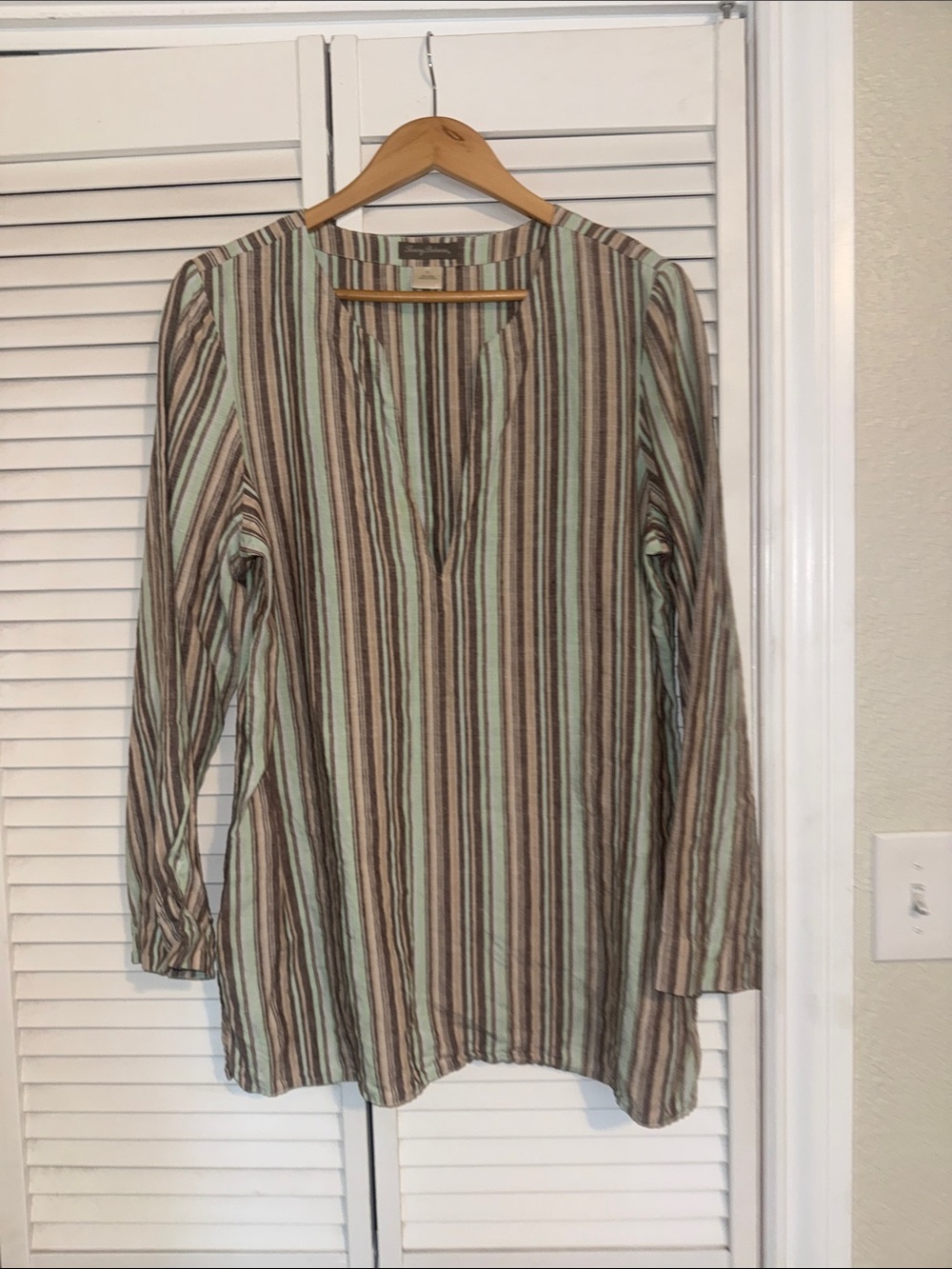 Tommy Bahama Mint & Brown Linen Striped V-Neck Tunic - XL